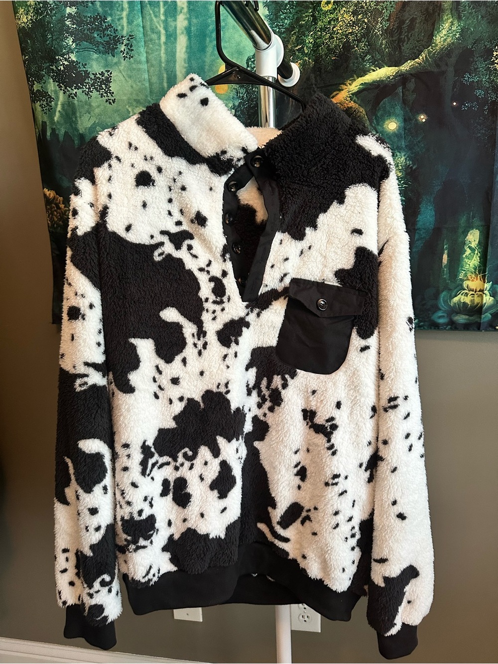 Uniqlo Black and White Cow-Print Sherpa Jacket